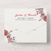 Bourgogne Boho Roos Bloemen Pampas Grass Wedding All In One Uitnodiging (Achterkant)