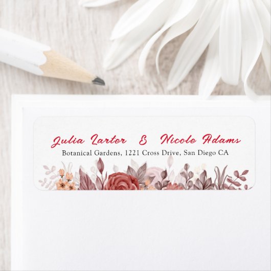 Bourgogne Boho Roos Bloemen Pampas Grass Wedding Etiket (Insitu)