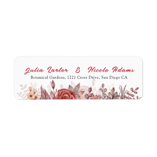 Bourgogne Boho Roos Bloemen Pampas Grass Wedding Etiket (Voorkant)