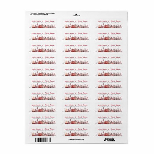 Bourgogne Boho Roos Bloemen Pampas Grass Wedding Etiket (Full Sheet)