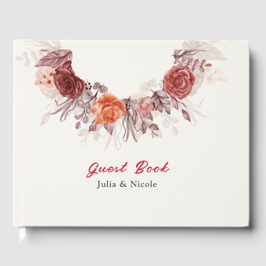 Bourgogne Boho Roos Bloemen Pampas Grass Wedding Gastenboek (Voorkant)