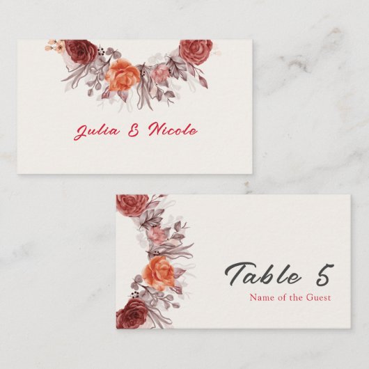 Bourgogne Boho Roos Bloemen Pampas Grass Wedding Plaatskaartje (Voorkant / Achterkant)