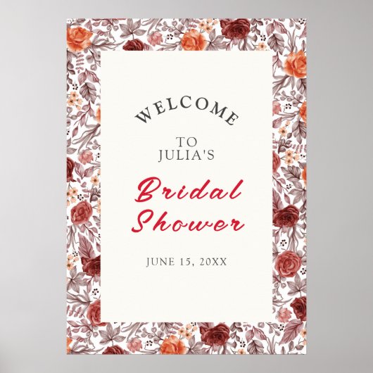 Bourgogne Boho Roos Bloemen Pampas Grass Wedding Poster (Voorkant)