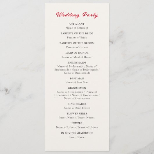 Bourgogne Boho Roos Bloemen Pampas Grass Wedding Programmakaart (Achterkant)