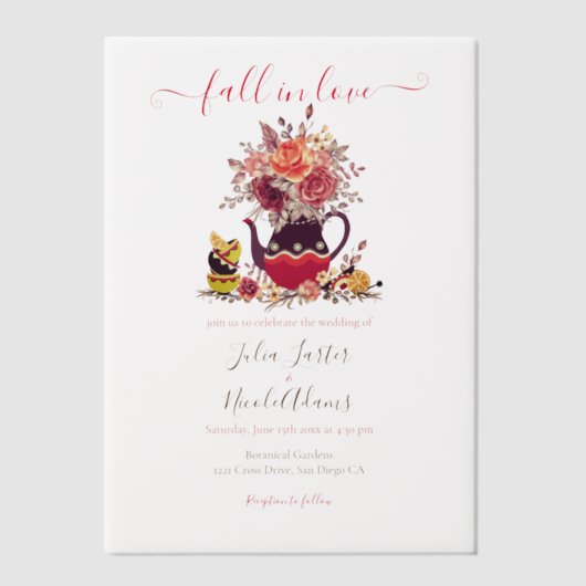 Bourgogne Boho Roos Pampas Lemon Tea Wedding Vellum Uitnodigingen (Voorkant)