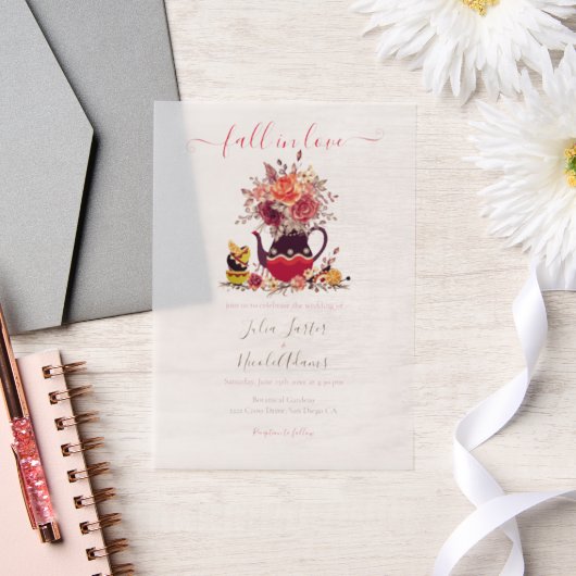 Bourgogne Boho Roos Pampas Lemon Tea Wedding Vellum Uitnodigingen (Huwelijk)