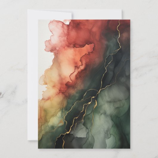 Bourgogne, Bos Groen en Houtskool Ink Bruiloft Kaart (Achterkant)