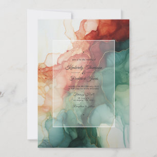 Bourgogne, Bos Groen en Houtskool Ink Bruiloft Kaart