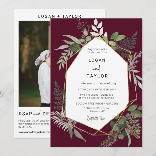 Bourgogne Botanisch Groen Goud QR Code Foto Kaart (Voorkant / Achterkant)