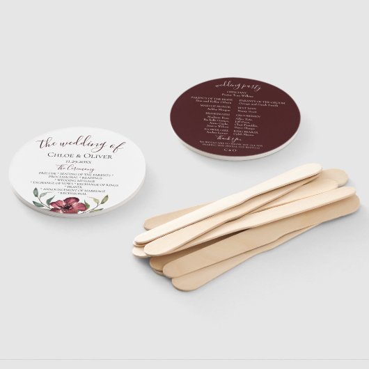Bourgogne Botanische bruiloft programma Handwaaier (Niet-gemonteerd)