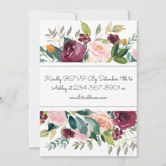 Bourgogne Bouquet Bruids Douche Uitnodiging (Achterkant)