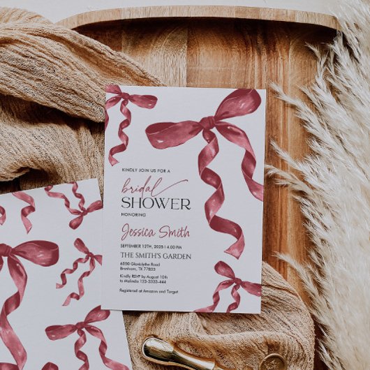 Bourgogne Bow Bruids Douche Uitnodiging