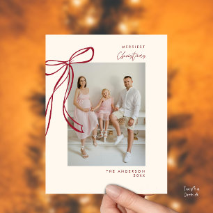 Bourgogne Bow Familiefoto Kerstgroet Briefkaart