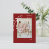 Bourgogne Bow Familiefoto Kerstgroet Briefkaart (Staand voorkant)