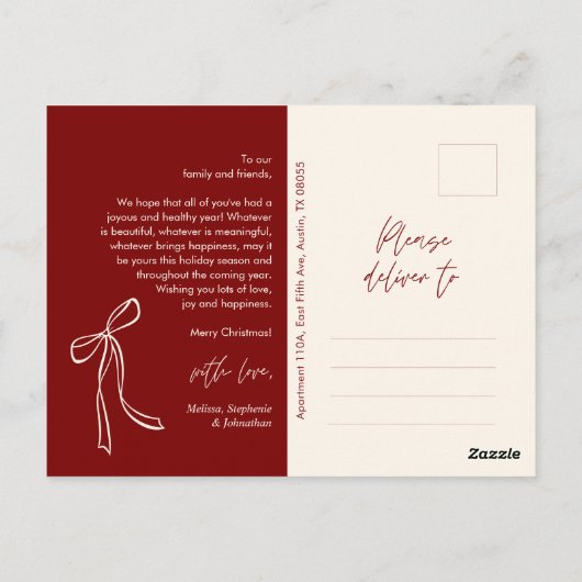 Bourgogne Bow Familiefoto Kerstgroet Briefkaart (Achterkant)