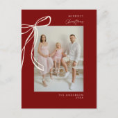 Bourgogne Bow Familiefoto Kerstgroet Briefkaart (Voorkant)