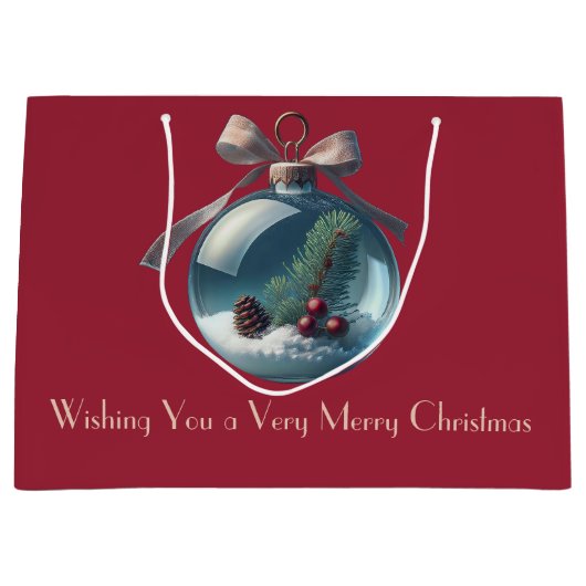 Bourgogne  Bow & Ornament Kerstcadeau Tas Groot Cadeauzakje (Voorkant)