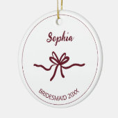 Bourgogne Bow White Modern Bruidsmeisje Naam Jaar Keramisch Ornament (Links)