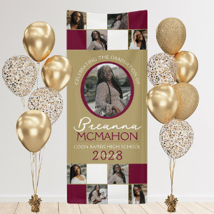 Bourgogne & Brons 9 Fotocollage Afstuderen Vinyl Spandoek
