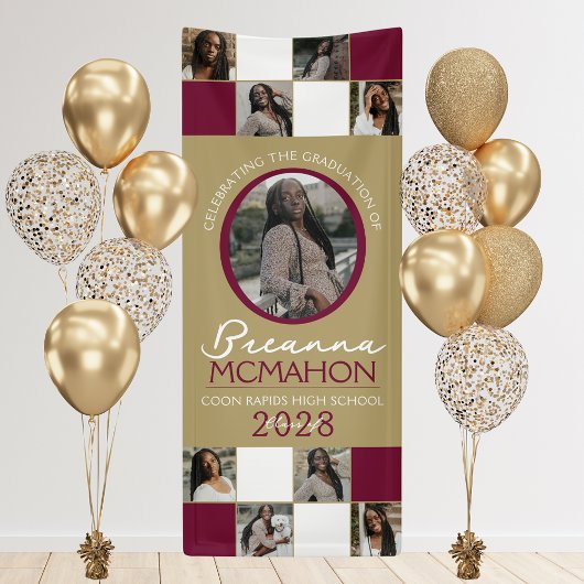 Bourgogne & Brons 9 Fotocollage Afstuderen Vinyl Spandoek
