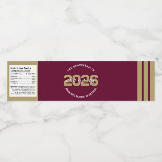 Bourgogne & Brons Afstuderen Waterflesetiket Waterfles Etiket (Enkel label)