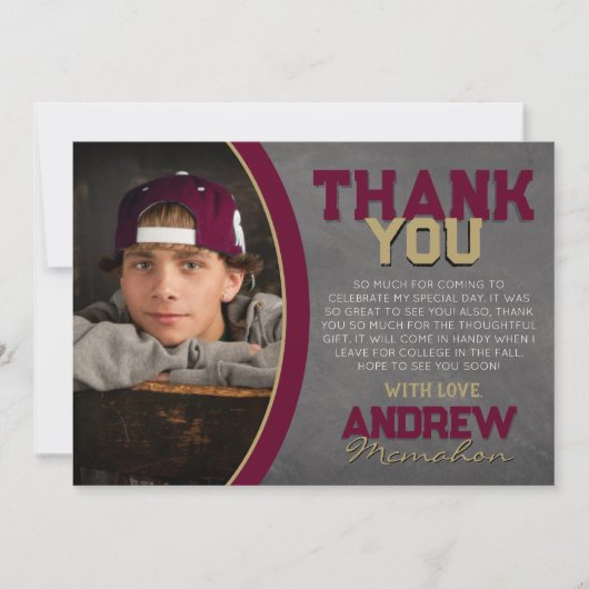 Bourgogne & Bronze Chalkboard Afstudeerder Dank u  Kaart (Voorkant)