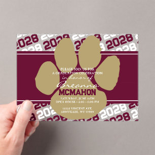 Bourgogne & Bronze Gouden Pawprint Afstuderen Fros Acryl Uitnodigingen