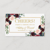 Bourgogne Bruiloft Drink Ticket Kaart Blauw Goud (Voorkant)