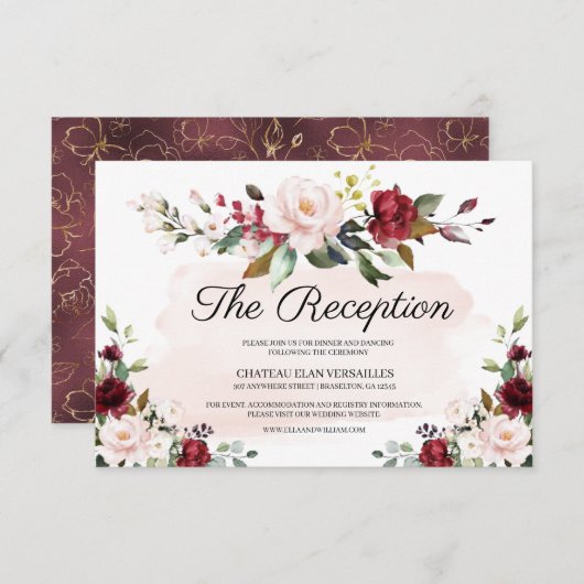 Bourgogne Bruiloft Receptie Enclosure Kaart (Voorkant / Achterkant)