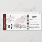 Bourgogne bruiloft uitnodiging Boarding pass ticke (Voorkant)