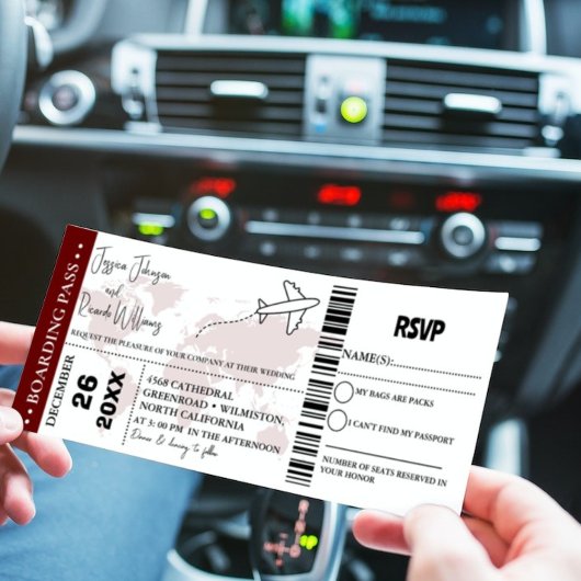 Bourgogne bruiloft uitnodiging Boarding pass ticke