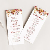 Bourgogne Bruin Beige Bloemen Bruiloft Programmakaart