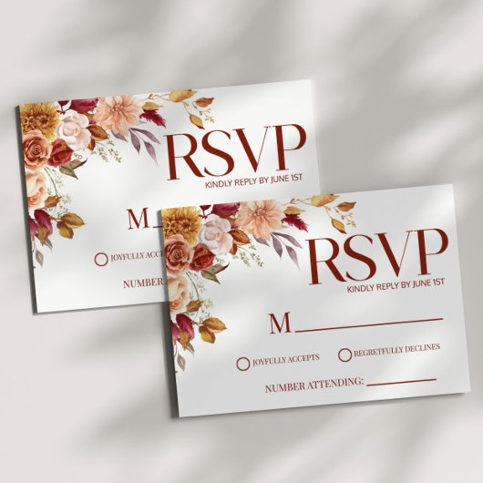 Bourgogne Bruin Herfst Herfst Elegant Bruiloft RSVP Kaartje