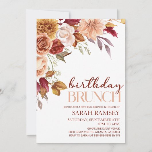 Bourgogne Bruin Sinaasappel Bloemen Verjaardagsbru Kaart (Voorkant)