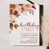 Bourgogne Bruin Sinaasappel Bloemen Verjaardagsfee Kaart
