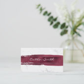 Bourgogne Brush Stroke Zilver Wit Folie Marmer Visitekaartje (Staand voorkant)