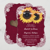 Bourgogne Burlap Bloemen Kant Zonnebloem Huwelijk Kaart (Voorkant / Achterkant)