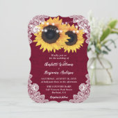 Bourgogne Burlap Bloemen Kant Zonnebloem Huwelijk Kaart (Staand voorkant)