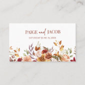 Bourgogne Burnt Sinaasappel Bloemen Bruiloft Plaatskaartje (Achterkant)