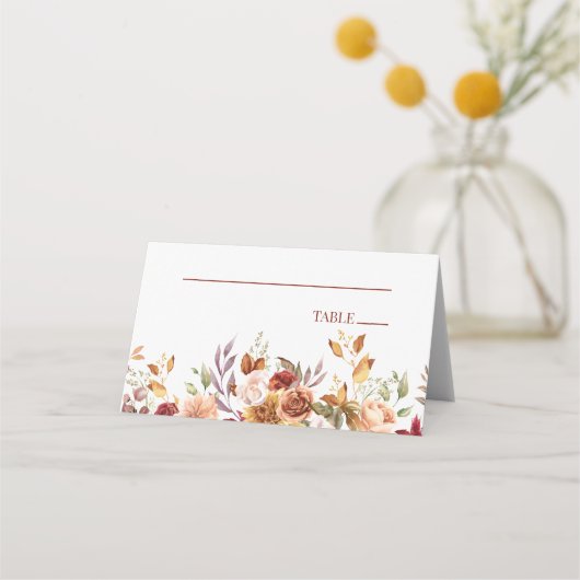 Bourgogne Burnt Sinaasappel Bloemen Bruiloft Plaatskaartje (Voorkant)