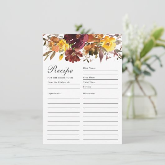 Bourgogne Burnt Sinaasappel bloemrecept voor bruid Bedankkaart (Staand voorkant)