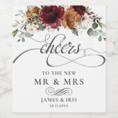 Bourgogne Burnt Sinaasappel Blush Ivoor Bloemen Br Wijn Etiket (Enkel label)