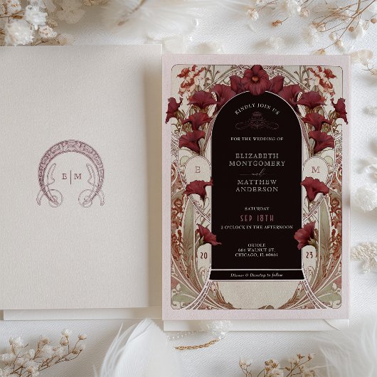 Bourgogne Calla Lily Wedding Art Nouveau Mucha Kaart