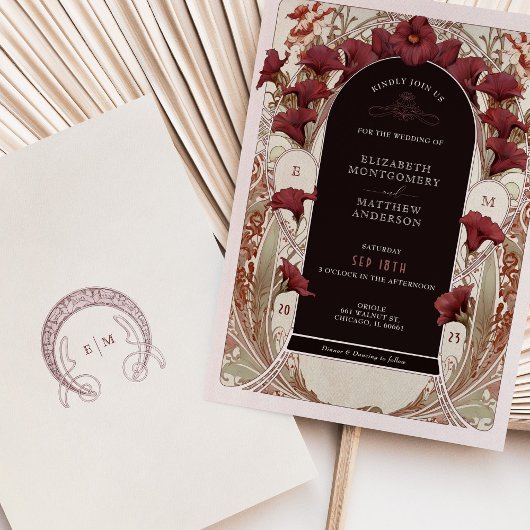 Bourgogne Calla Lily Wedding Art Nouveau Mucha Kaart