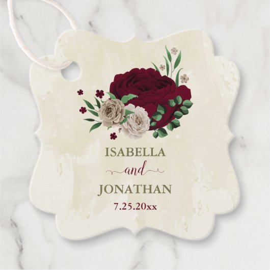 Bourgogne champagne bloemen bruiloft bedankjes labels (Voorkant)