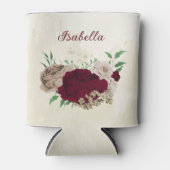 Bourgogne champagne bloemen bruiloft blikjeskoeler (Voorkant)