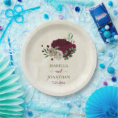 Bourgogne champagne bloemen bruiloft papieren bordje (Feest)