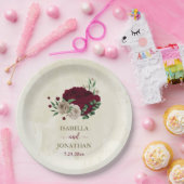 Bourgogne champagne bloemen bruiloft papieren bordje (Feest)