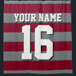 Bourgogne Charcoal Sports Jersey Preppy Stripe Douchegordijn<br><div class="desc">Preppy Striped Team Jersey / Sports Jersey / Football Jersey / Rugby Jersey met aangepaste naam Pas dit aan met uw eigen naam of teamnaam en een nummer. U kunt de grootte, de kleur en de plaatsing van de tekst wijzigen als u wijzigingen moet aanbrengen, de kleur van de tekstschaduw...</div>