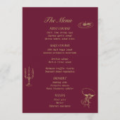 Bourgogne Chartreuse Geïllustreerd Trouwmenu Menu (Voorkant)